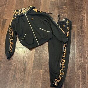 Aviator Nation Black and Leopard Hoodie